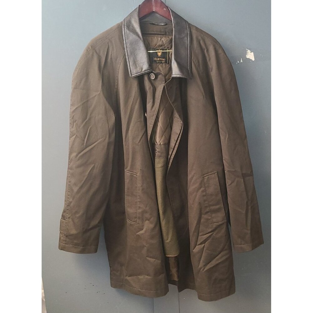 Martino Overcoat 50R Men's Jacket Zip Out Lining Green Raincoat Nice.